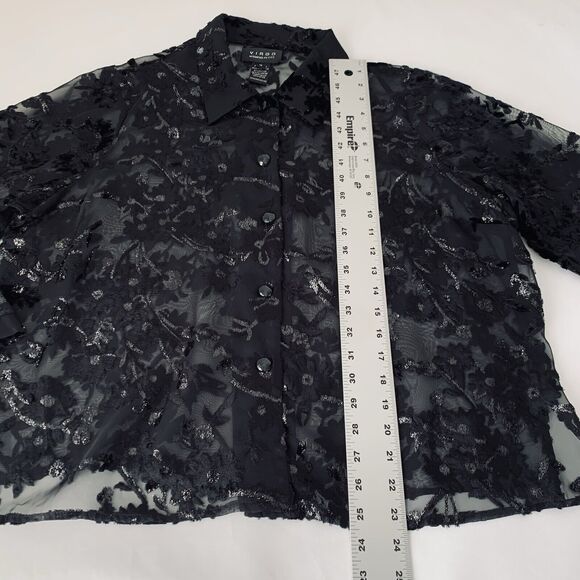 VTG Virgo Top Women 16 Black Velvet Burnout Sheer Sparkle Button Whimsygoth Goth - Picture 6 of 9